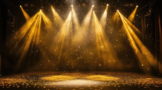 Golden Stage Lights and Confetti Creating an Atmospheric Performance Scene