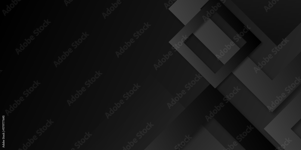 Poster Minimal black grey abstract modern background design with square stoke. Black abstract 3D presentation background with rounded rectangle shapes. Vector abstract background for business corporate. 