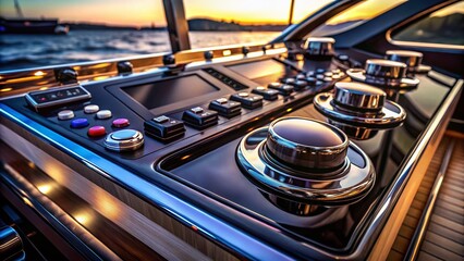 Luxury Yacht Control Panel: Glossy Black Panel with Buttons