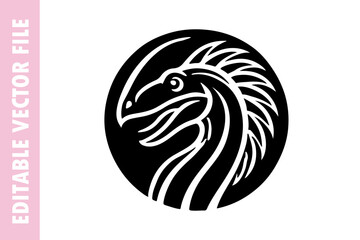 Naklejka premium black and white dinosaur round vector design silhouette illustration