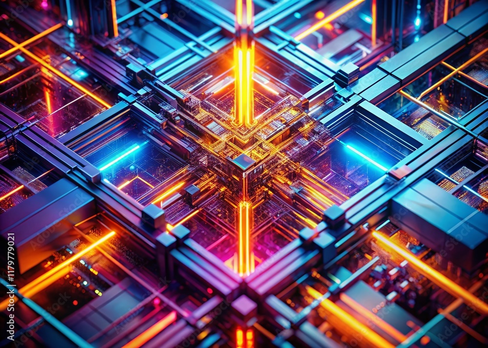 Poster macro abstract futuristic tech background: dynamic lines & geometric shapes