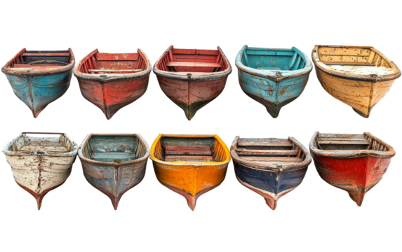 Wooden Boats on Display Isolated on transparent background - Powered by Adobe
