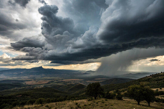 Dark storm clouds rolling in over a vast landscape