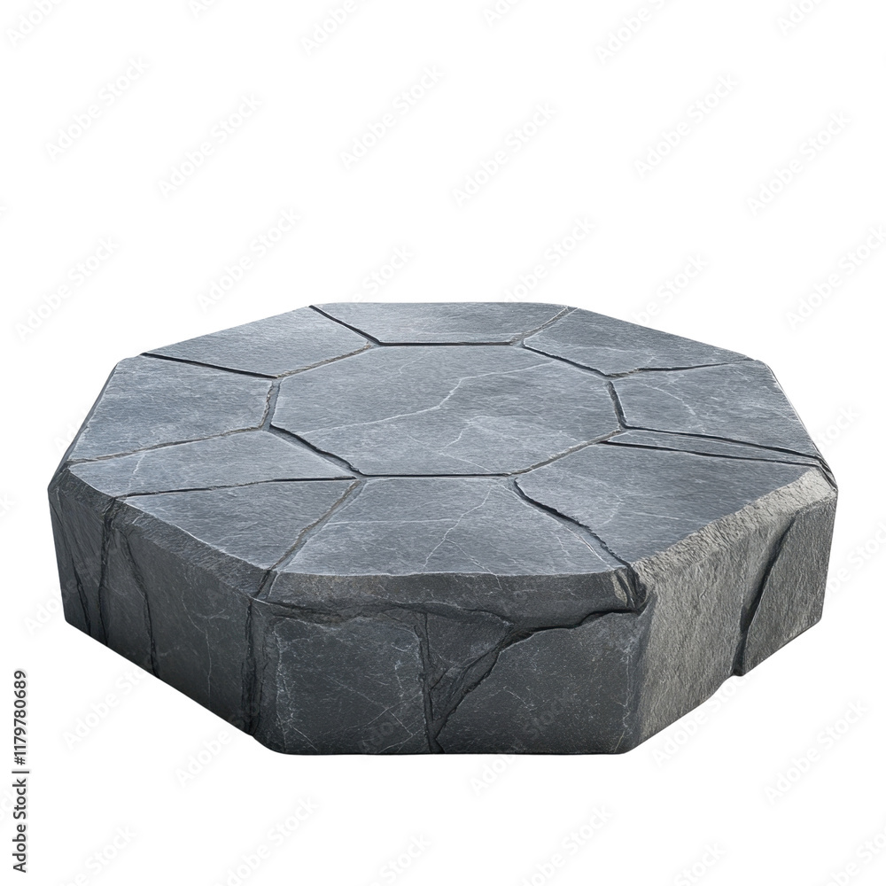 Poster octagonal gray stone platform with detailed texture and edges