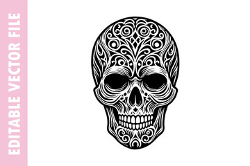skull and flower, skull vector silhouette illustration