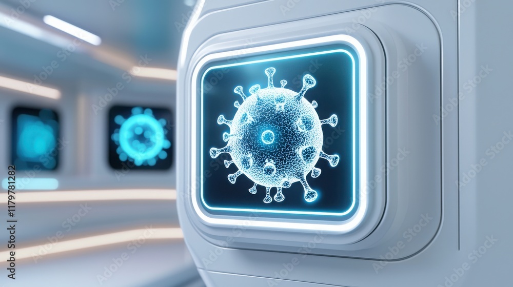 Poster a futuristic scene showing an advanced ai system with holographic displays
