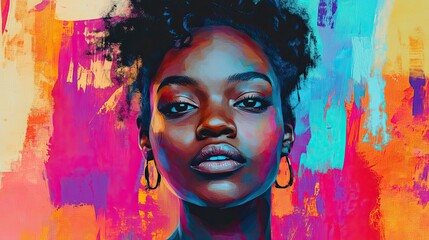 Vibrant artistic digital portrait of a young woman featuring futuristic abstract elements.