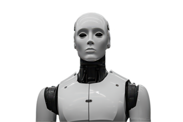 Crash test dummy on a black background, an icon of safety and technology. PNG transparent background.