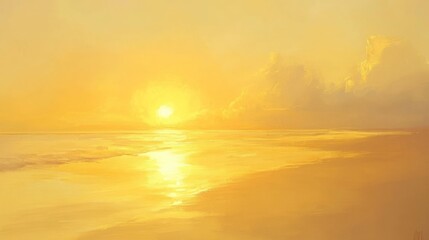 Obraz premium Golden hour sunset over calm ocean waters. Peaceful beach scene.