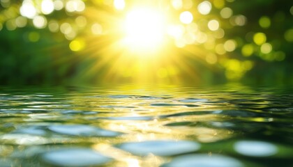 Serene Sunset Water Reflection Green Nature Bokeh Background