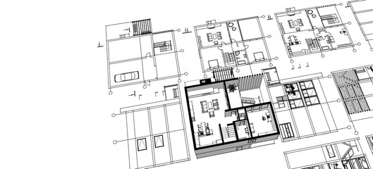 house architectural project sketch 3d illustration
