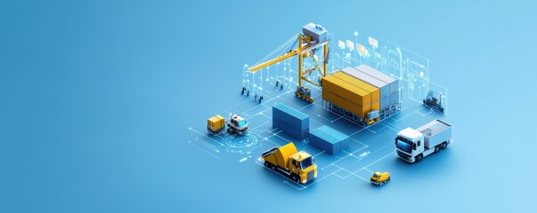 Obraz premium High tech logistics hub with robotic cranes and automated vehicles