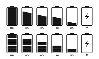 Set of different battery level. battery indicator, battery charge signs