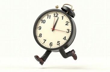Running alarm clock showing almost twelve o'clock on white background