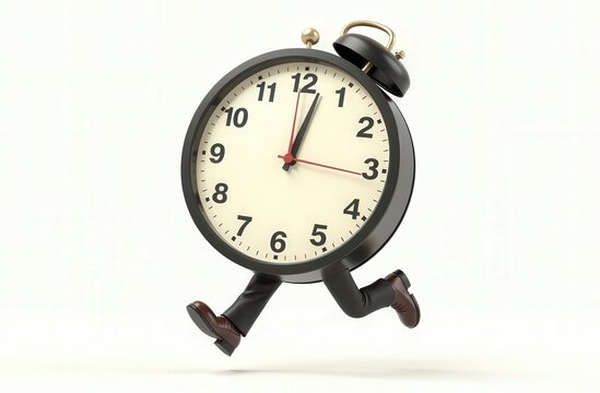 Running alarm clock showing almost twelve o'clock on white background