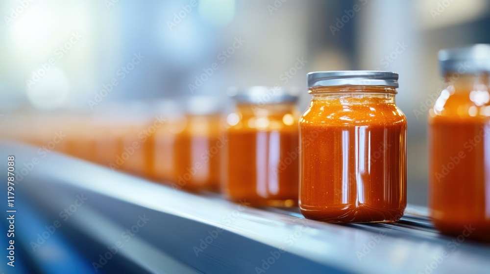 Poster vibrant row of transparent jars filled with vivid orange liquids creating a warm and inviting atmosp