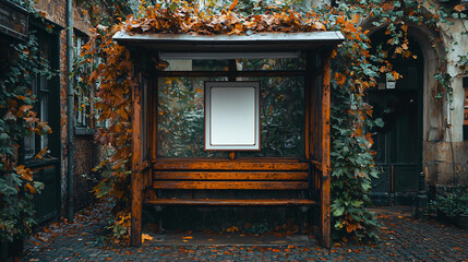 Autumnal Bus Stop Bench with Blank Advertisement