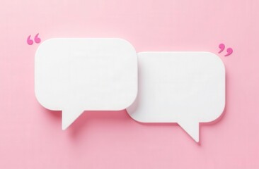 Two empty speech bubbles exchanging messages on pink background