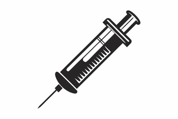 Silhouette Design of a Syringe with Needle and Plunger in a Bold Minimalist Medical Style