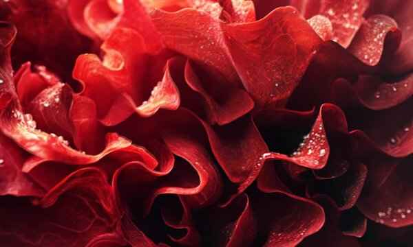 Red leaf lettuce Close up view. Generative AI.