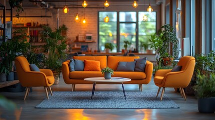 Obraz premium A vibrant office space with a young team engaged in market research and planning