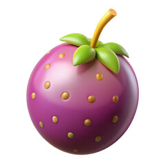 3D Purple Berry with Golden Dots and Green Leaves Illustration