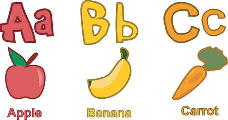 Vector illustration of the alphabet A-C learning to count for children. with vegetable and fruit vector style.