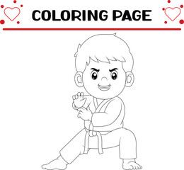 karate boy is doing hit competition coloring page for kids