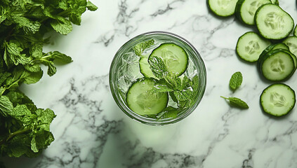 Obraz premium Refreshing Cucumber Mint Water in a Glass