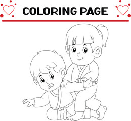 karate couple are practicing coloring page for kids