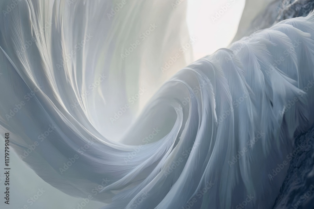 Poster ethereal swirls of soft white feathers creating a dreamlike atmosphere in an abstract setting with a