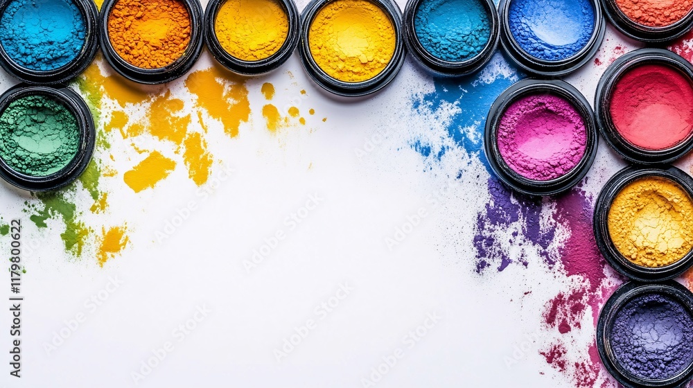Aufkleber vibrant colors arranged in circular pattern with powdered pigments on a light background