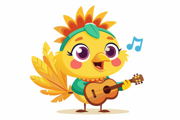 Cute Cartoon Baby Chick with Flower Crown and Colorful Feathers – Adorable Springtime Character Illustration