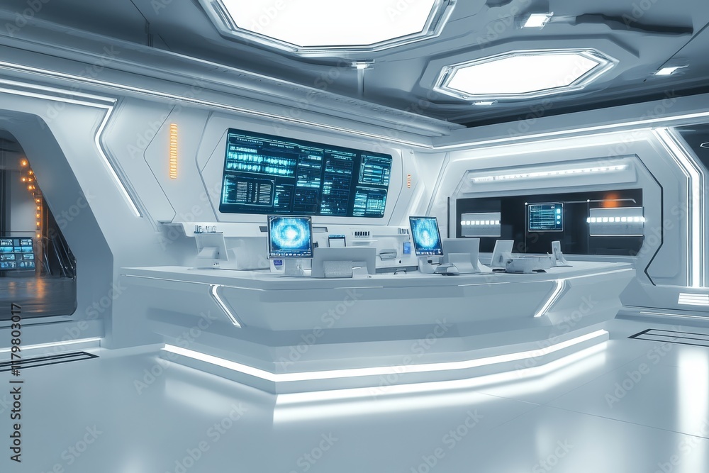 Aufkleber futuristic control room with advanced technology and sleek design, featuring multiple screens and a 