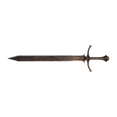 Ancient Steel: A weathered, aged sword with a worn handle and a sharp blade, a symbol of strength and resilience.  