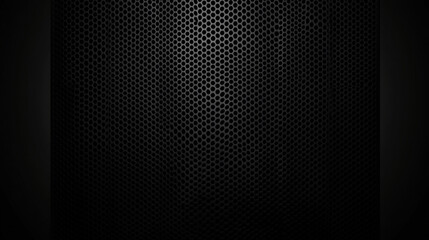 Naklejka premium Abstract dark black geometric hexagonal mesh material header. Perforated black metallic background, 