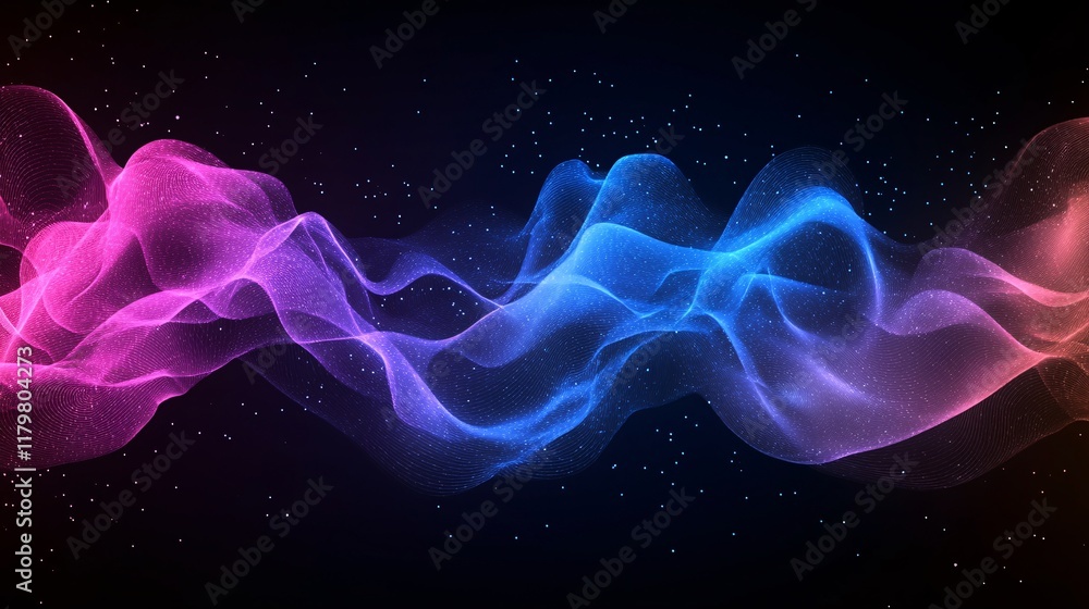 Poster colorful waves of light flow harmoniously across a dark backdrop in a vibrant display