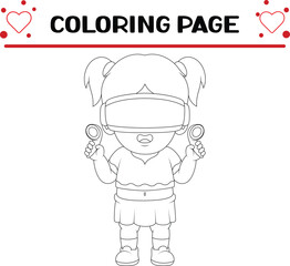 cute girl is playing game coloring page for kids
