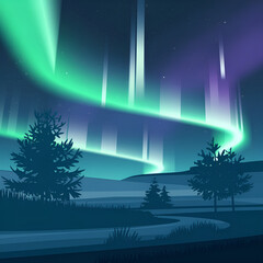 Naklejka premium Epic Cinematic View of the Northern Lights: A Raw, Poster-Style Vector Art