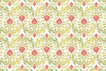 seamless vintage floral design with abstract botanical motifs and ethnic ikat textures for textile, fabric, wallpaper, and fashion applications