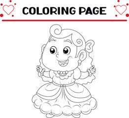 cute princess girl coloring page for kids
