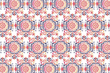 seamless vintage floral pattern with abstract botanical designs and ethnic ikat motifs for fabric, textile, wallpaper, and fashion design applications