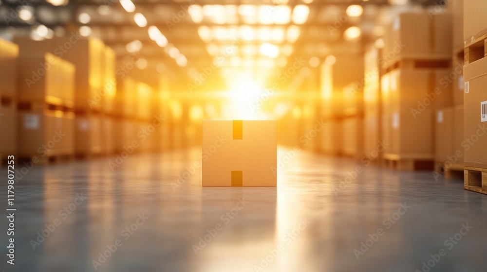 Poster brightly lit room filled with stacked boxes and soft sunlight filtering through the window creating 