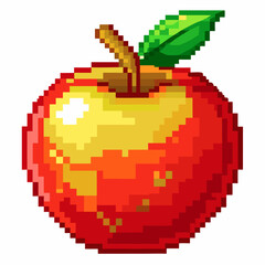 Fototapeta premium Pixel Art Apple Illustration Vibrant Digital Fruit Design with Leaf