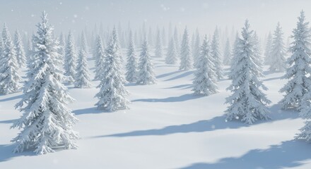 Winter wonderland background, snow with trees and snowflakes, snowing blue sky,  cold air december, january