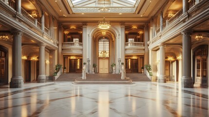 Fototapeta premium Opulent Grand Hall with Majestic Architecture and Glistening Marble Floors