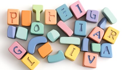 A flat-lay of colorful wooden alphabet blocks with letters arranged alphabetically