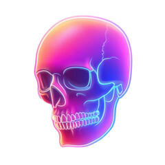 Human skull neon icon isolated on a white background, glowing in stark simplicity. PNG transparent background.