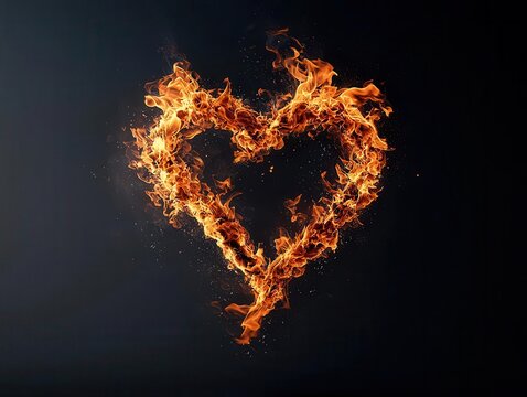 Abstract acrylic flames forming a burning heart, passionate love, Valentines fire, dynamic art