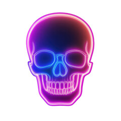 Human skull neon icon isolated on a white background, glowing in stark simplicity. PNG transparent background.
